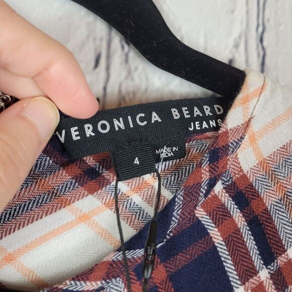 Veronica Beard Agnor plaid ink toffee multi puff long sleeve mini dress - Picture 7 of 12